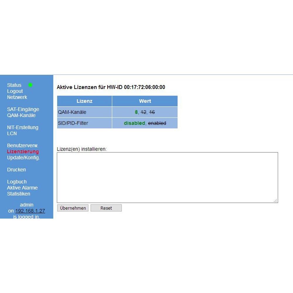 Astro Bit Lizenzkey 00380971 Typ QAM BOX Lizenz AACFM