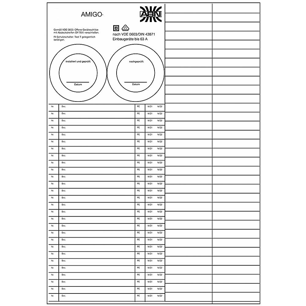 ABN AMIGO Stromkreis Bezeichnungsblatt AZUSB1