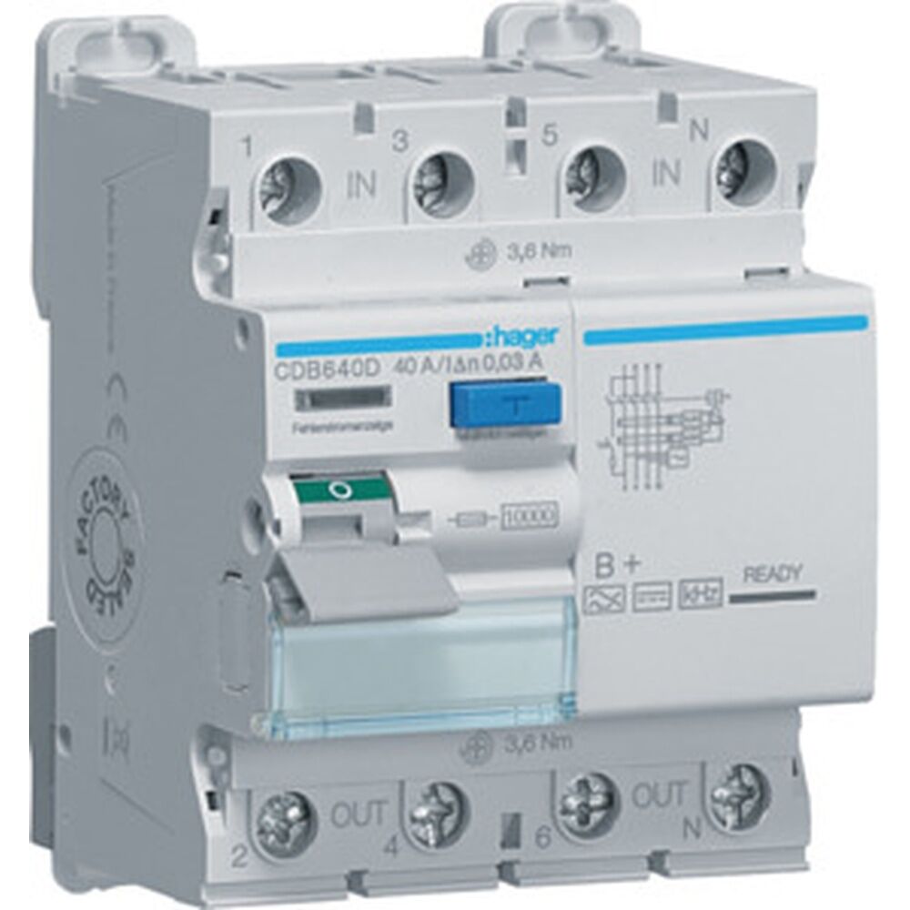 Hager Fehlerstromschutzschalter 4polig CDB640D