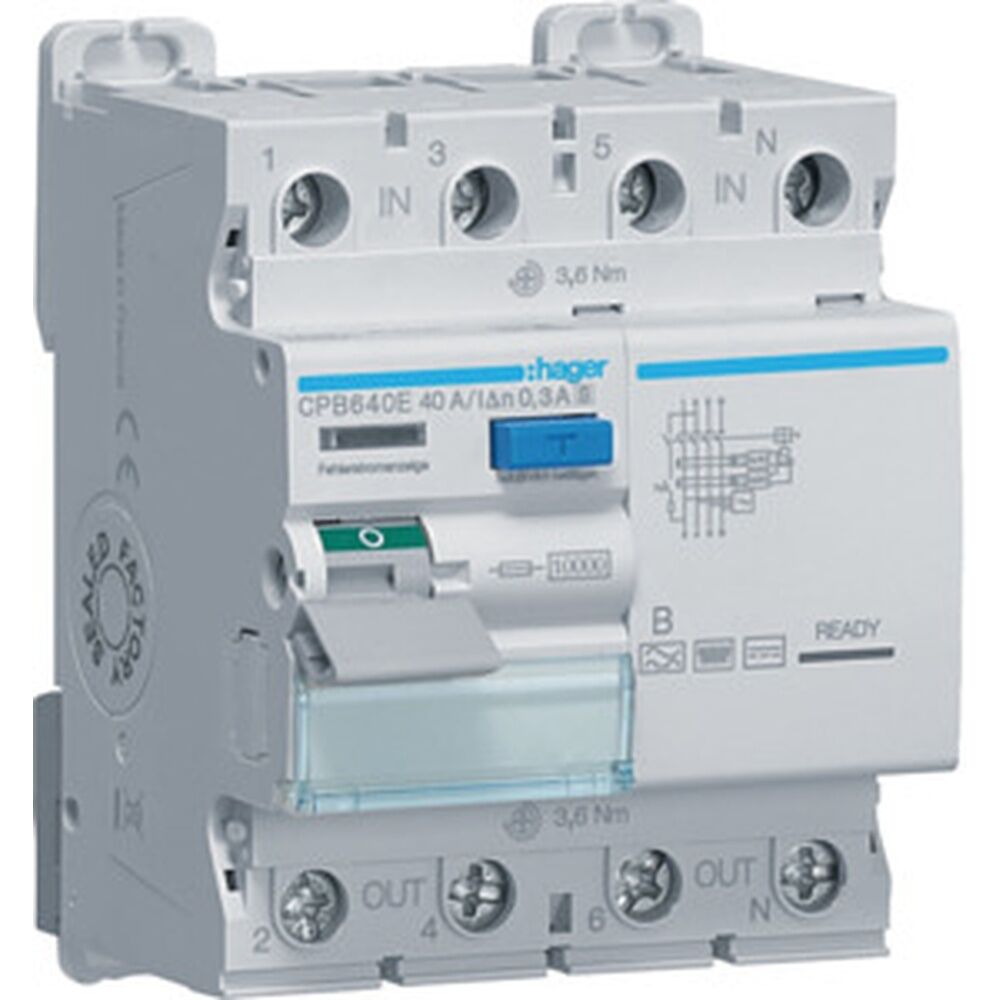 Hager Fehlerstromschutzschalter 4polig CPB640E