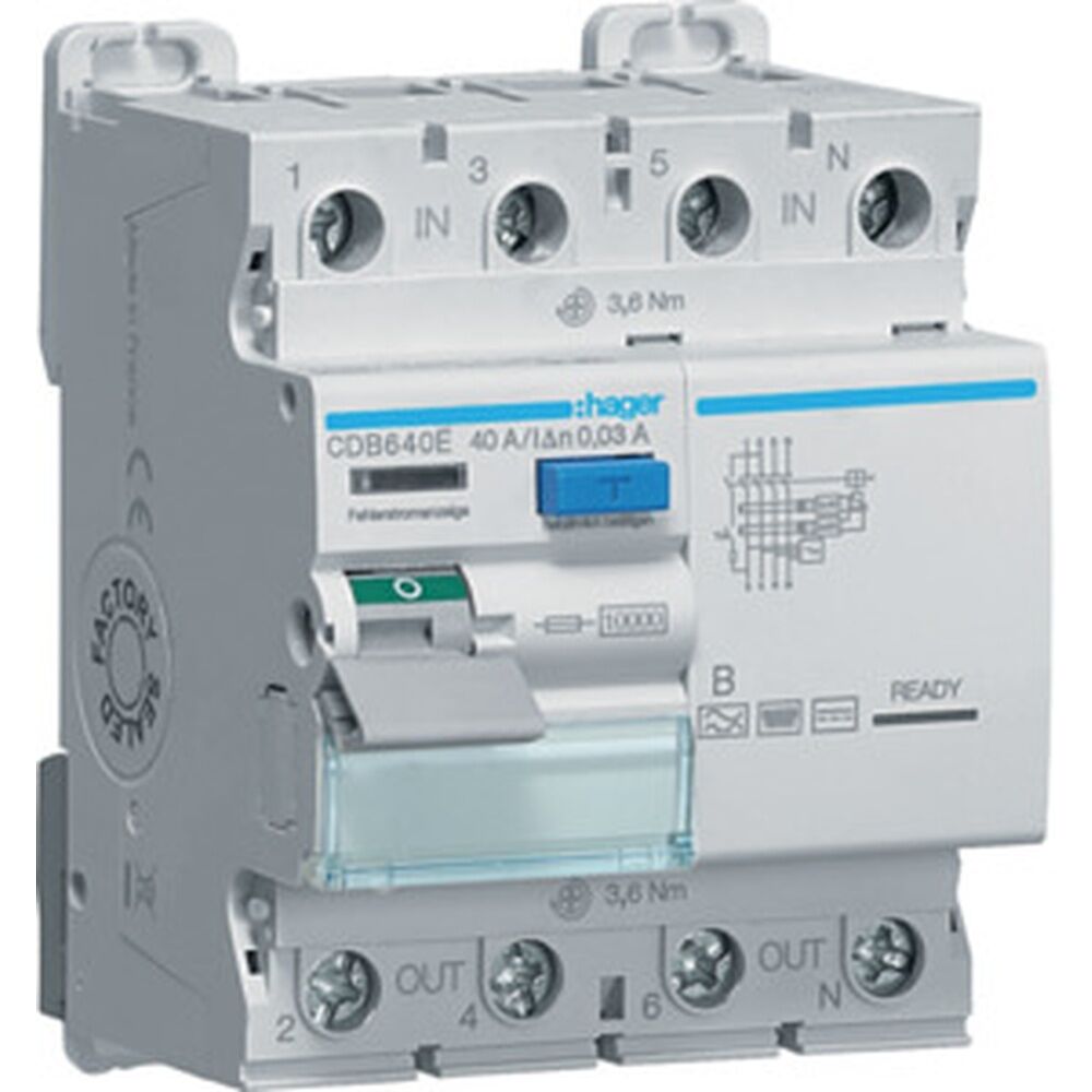 Hager Fehlerstromschutzschalter 4polig CDB640E