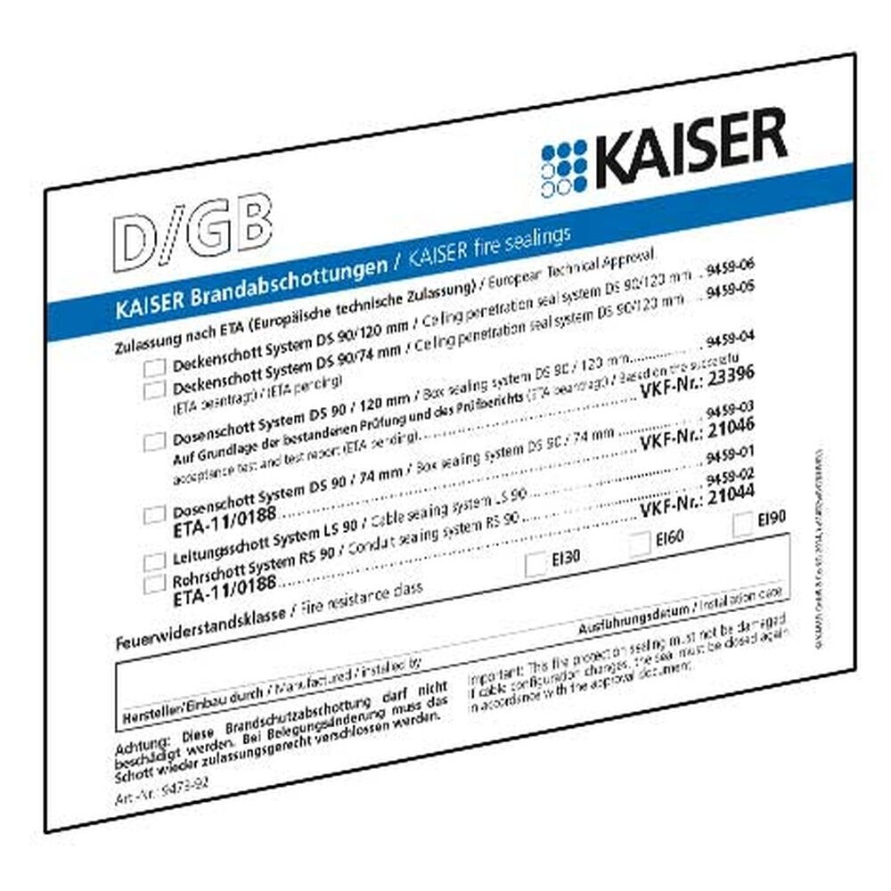 Kaiser Kennzeichnungsschild 9473-92 